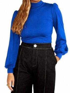 Eliza Faulkner Dolly Ribbed Long Sleeve Turtleneck Top Blue Size Medium